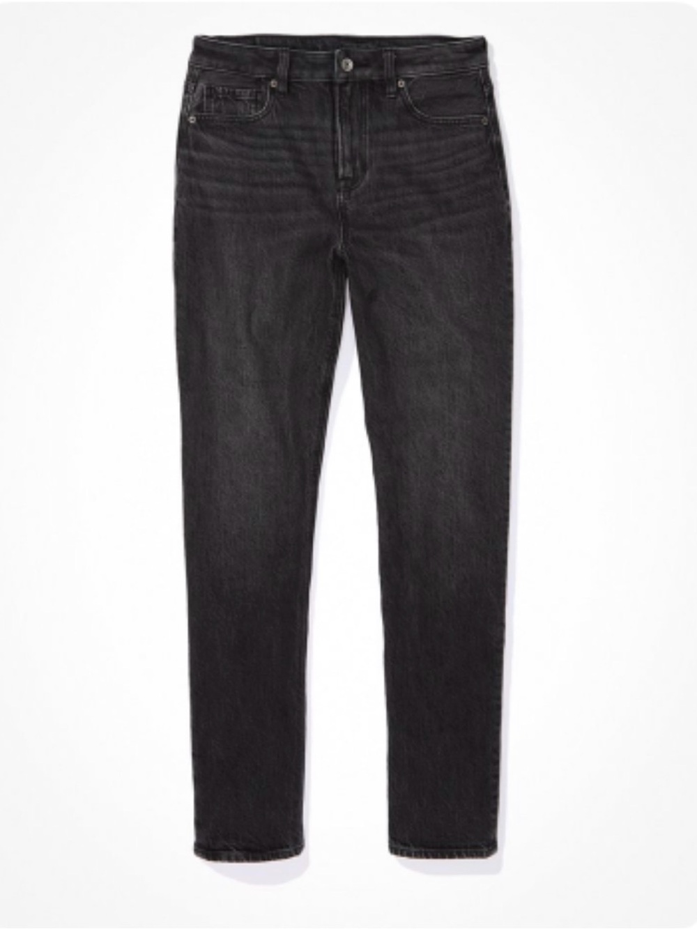 American Eagle Outfitters Strigid High-Rise Mom Jeans in Washed Black, Sz 8 Long